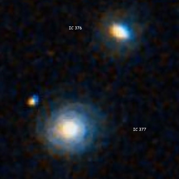 DSS image of lenticular galaxy IC 376 and spiral galaxy IC 377 (which is often misidentified as IC 376)