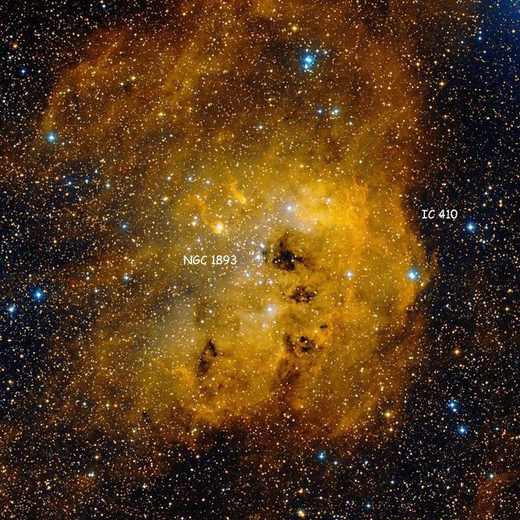 DSS image of the modern IC 410, namely the entire emission nebula surrounding open cluster NGC 1893