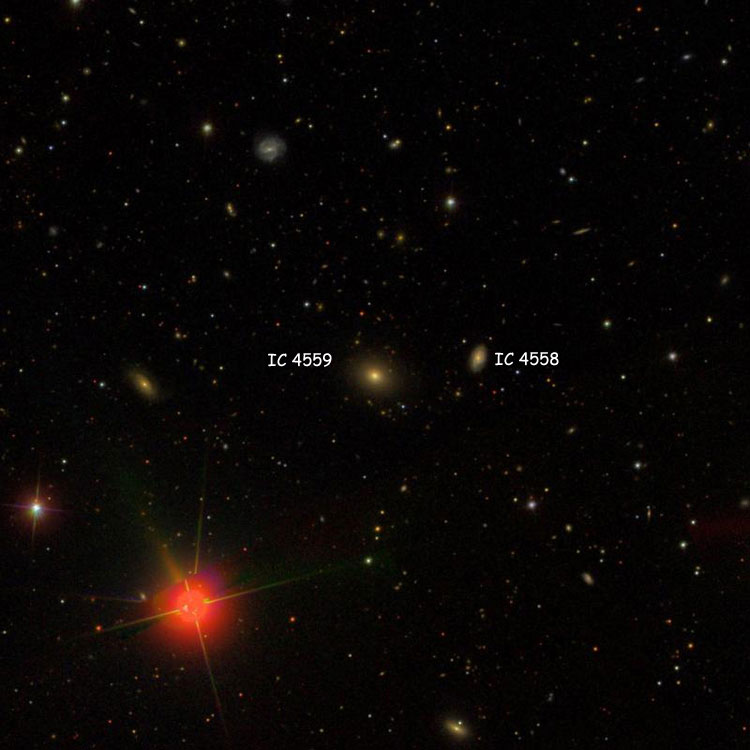 SDSS image of region near lenticular galaxy IC 4559, also showing IC 4558