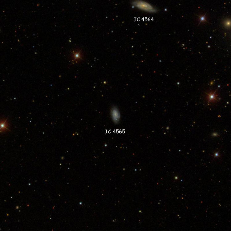 SDSS image of spiral galaxy IC 4565, also showing IC 4564
