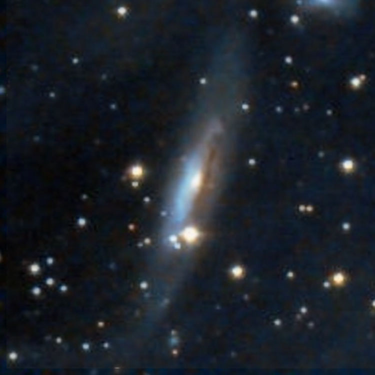 Superposition of DSS image and Wikisky cutout of image submitted by Jim Riffle of spiral galaxy IC 4635