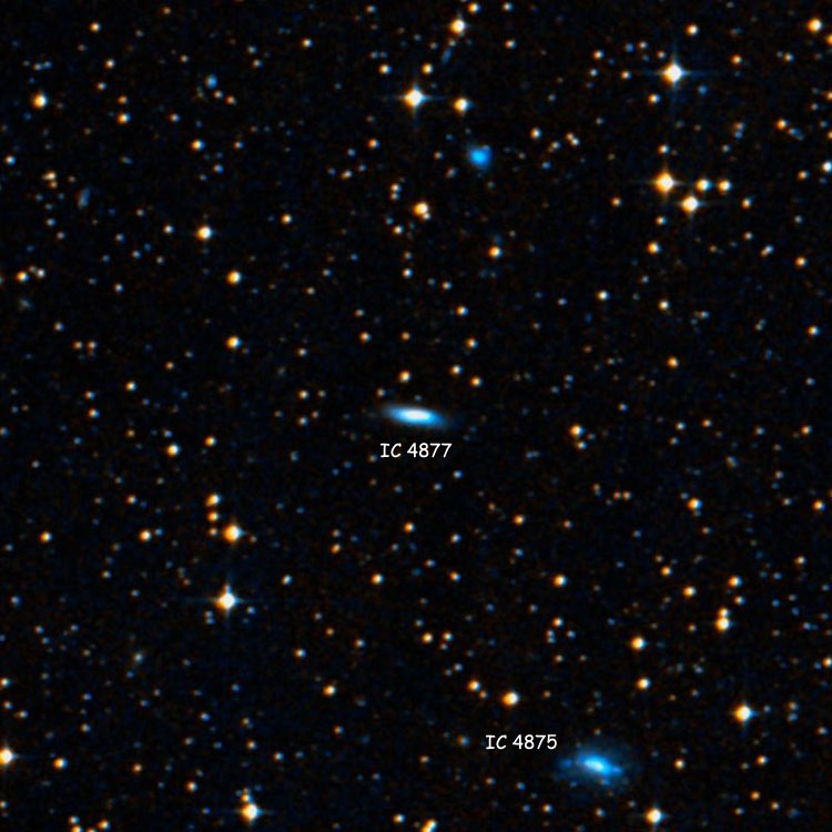 DSS image of region near lenticular galaxy IC 4877, also showing IC 4875