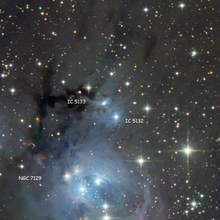 Capella Observatory image of region near emission nebulae IC 5132 and IC 5133, also showing IC 5134 and NGC 7129