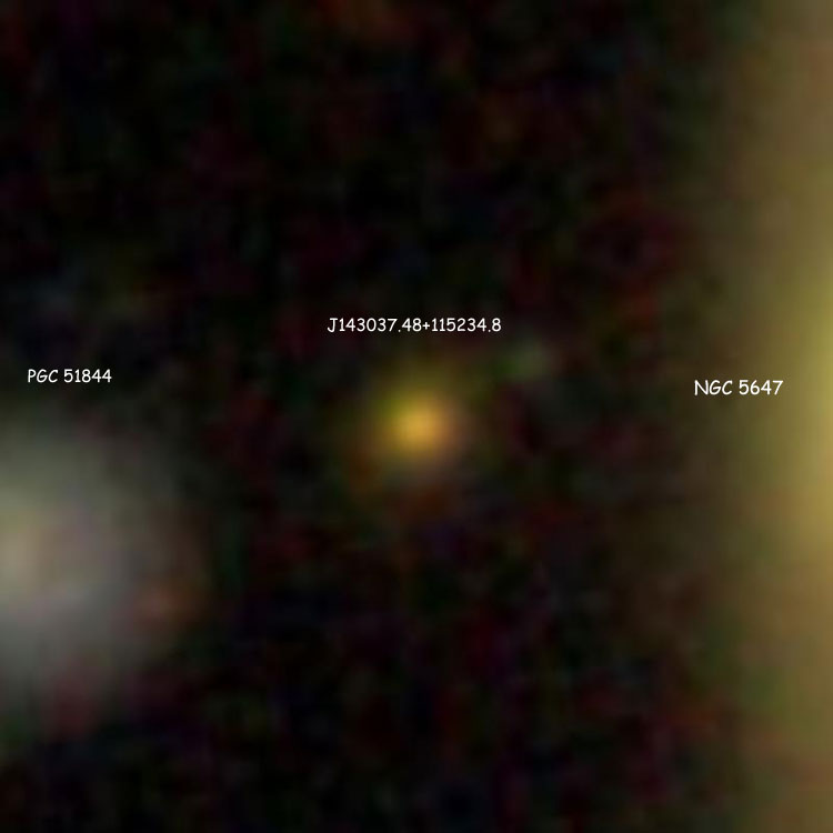 SDSS image of SDSS J143037.48+115234.8 and part of PGC 51844 and NGC 5647