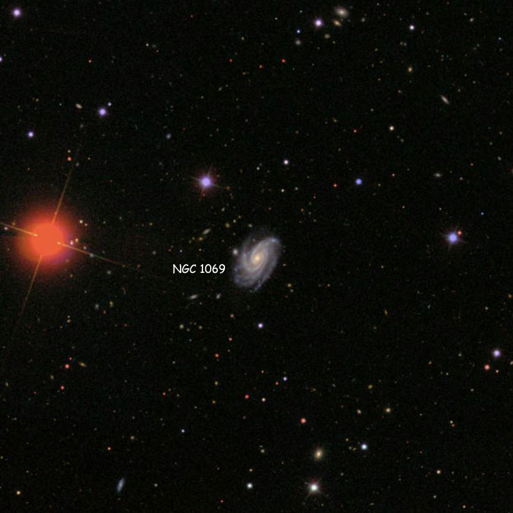SDSS image of region near spiral galaxy NGC 1069