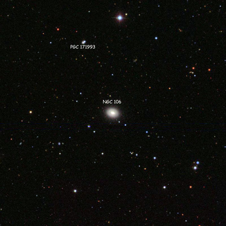 SDSS image of region near lenticular galaxy NGC 106, also showing PGC 171993