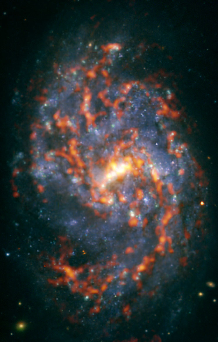 ESO image of spiral galaxy NGC 1087, showing regions of cool gas and dust in red