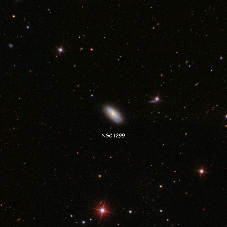 SDSS image of region near spiral galaxy NGC 1299