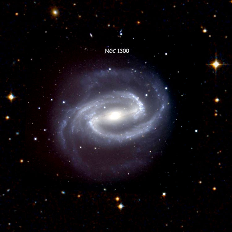 NOAO image of region near spiral galaxy NGC 1300 superimposed on a DSS background to fill in missing areas