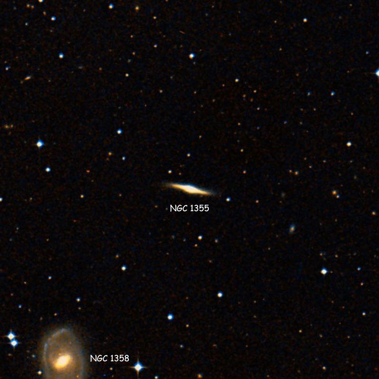 DSS image of region near lenticular galaxy NGC 1355, also showing NGC 1358