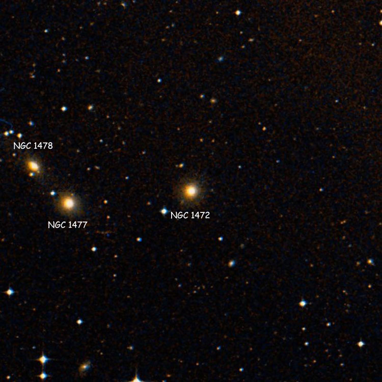 DSS image of region near lenticular galaxy NGC 1472, also showing NGC 1477 and NGC 1478