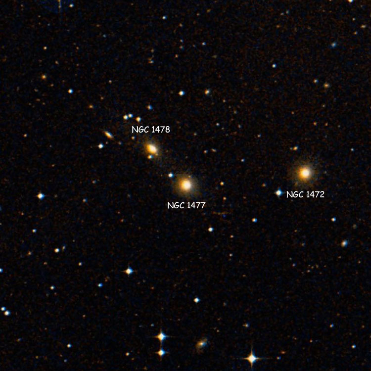 DSS image of region near elliptical galaxy NGC 1477, also showing NGC 1472 and NGC 1478