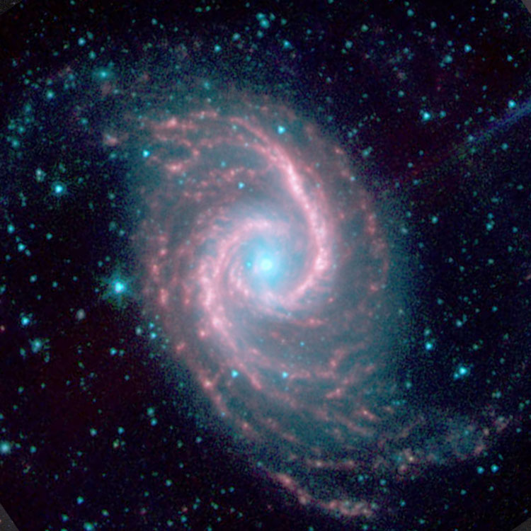 Spitzer Telescope image showing infrared radiation from the central portions of spiral galaxy NGC 1566