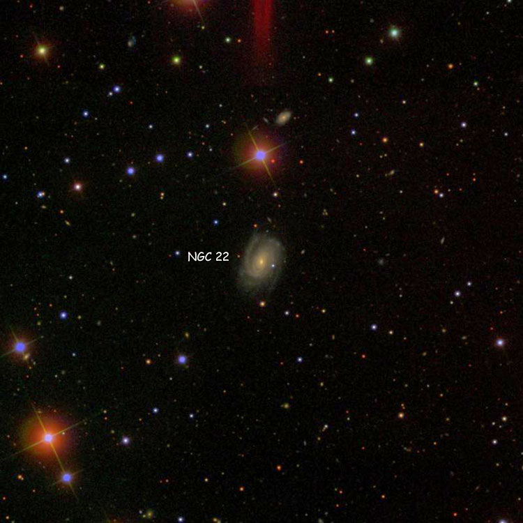 SDSS image of region near spiral galaxy NGC 22