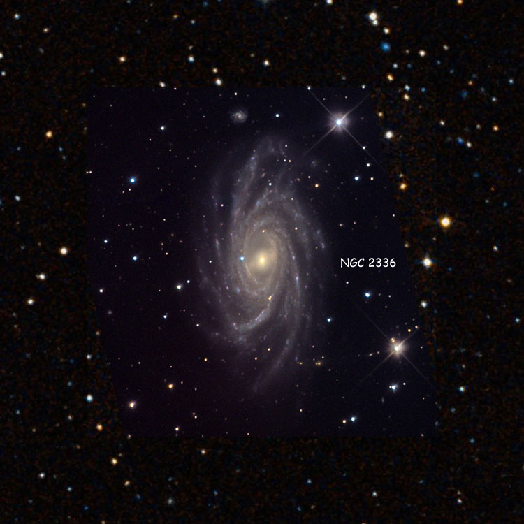 NOAO image of region near spiral galaxy NGC 2336 superimposed on a DSS background to fill in missing areas
