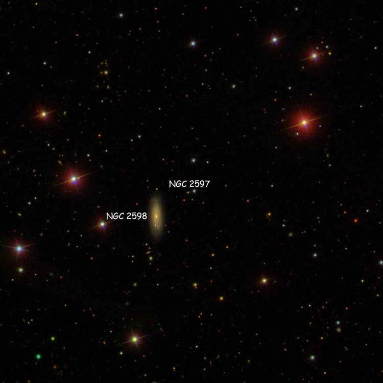 SDSS image of region near the pair of stars listed as NGC 2597, also showing NGC 2598