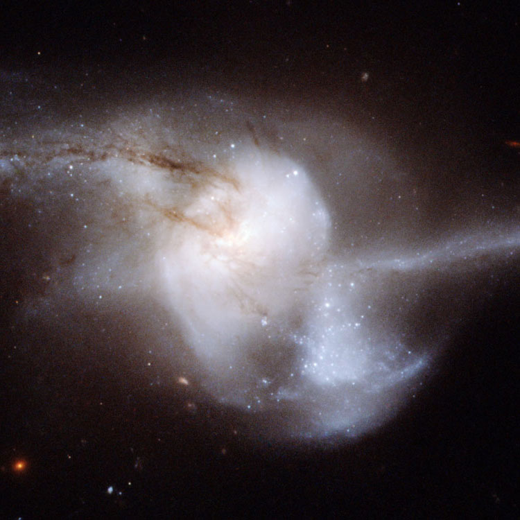 HST image of the core of peculiar spiral galaxy NGC 2623, also known as Arp 243