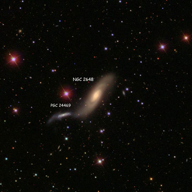 SDSS image of region near spiral galaxy NGC 2648 and its companion PGC 24469, which comprise Arp 89