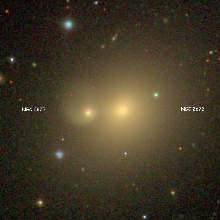 SDSS image of the interacting pair of elliptical galaxies, NGC 2672 and 2673, collectively also known as Arp 167