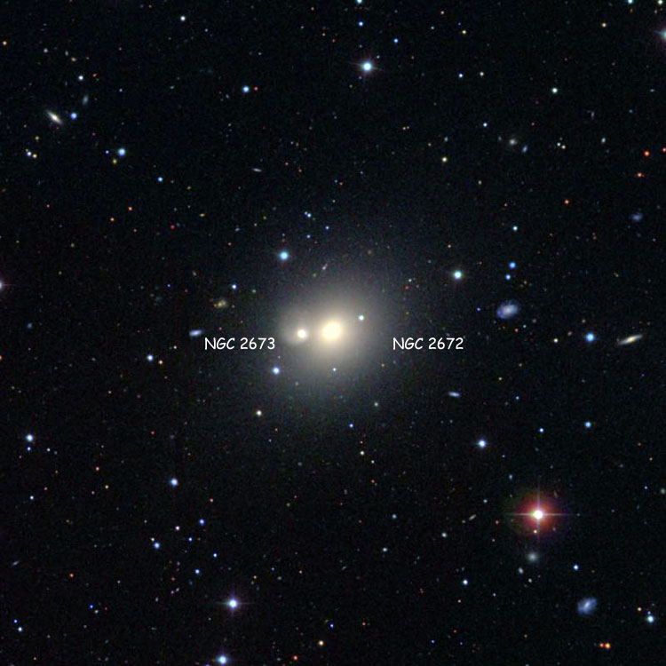 SDSS image of region near the interacting pair of elliptical galaxies, NGC 2672 and 2673, collectively also known as Arp 167