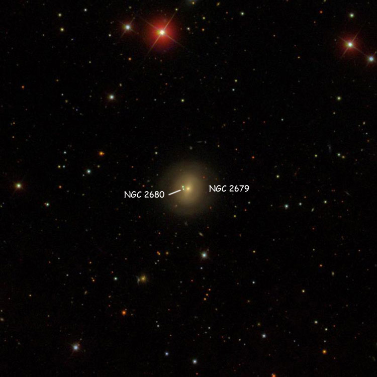 SDSS image of region near lenticular galaxy NGC 2679 and the pair of stars listed as NGC 2680