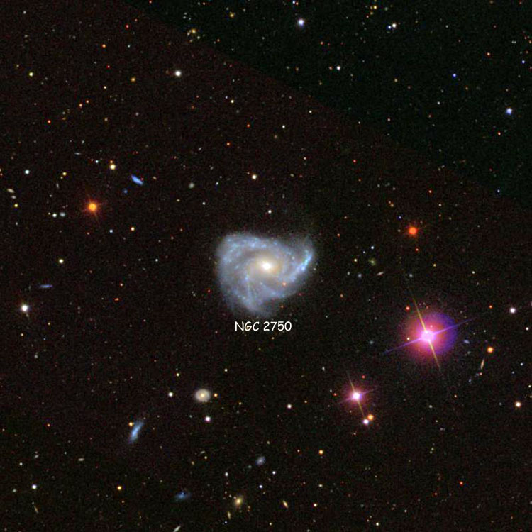 SDSS image of region near spiral galaxy NGC 2750