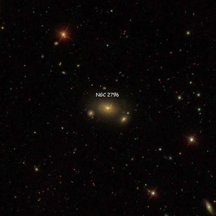 SDSS image of region near spiral galaxy NGC 2796, also showing NGC 2795