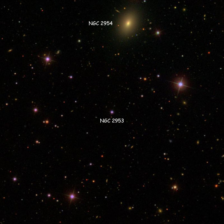 SDSS image of region near the star listed as NGC 2953, also showing NGC 2954
