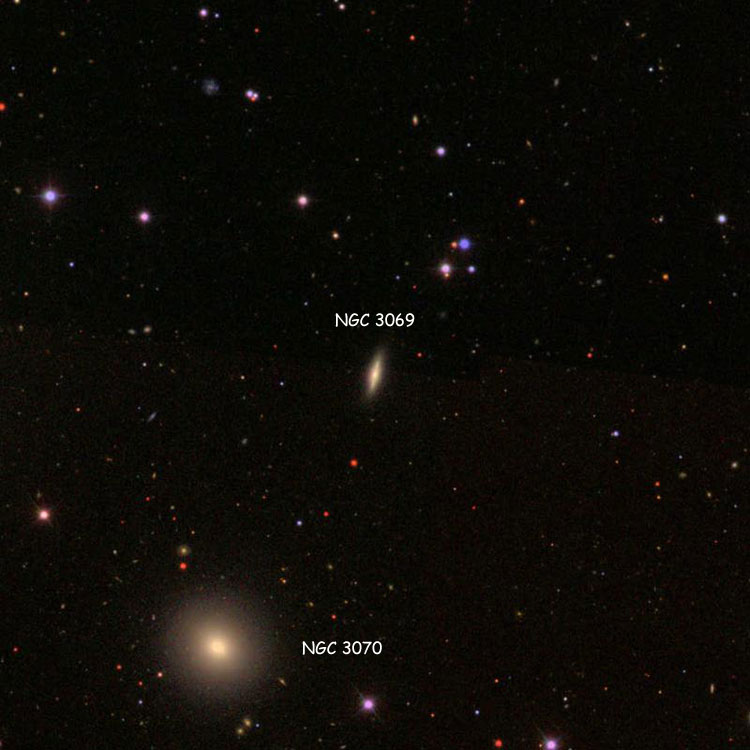 SDSS image of region near lenticular galaxy NGC 3069, also showing NGC 3070