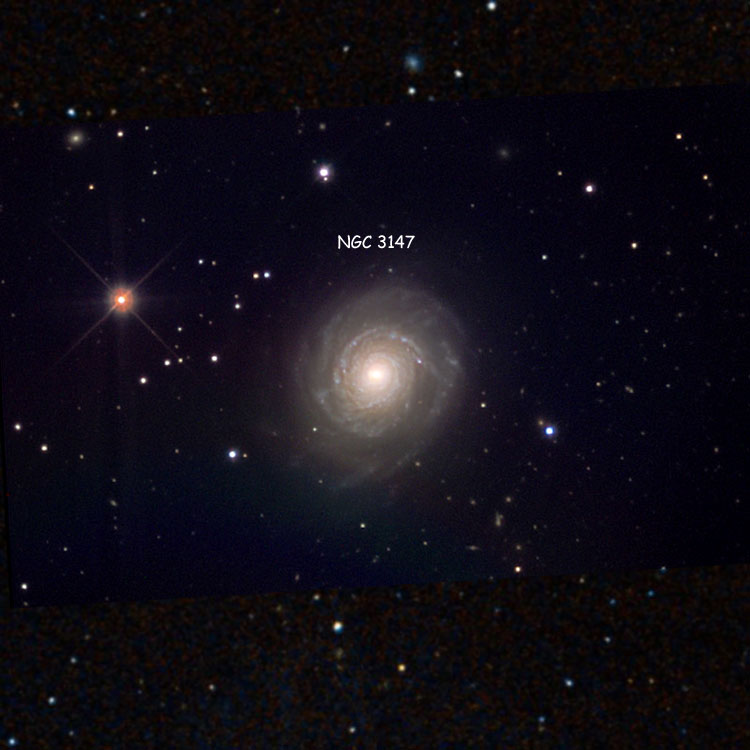 NOAO image of region near spiral galaxy NGC 3147 superimposed on a DSS background to fill in missing areas