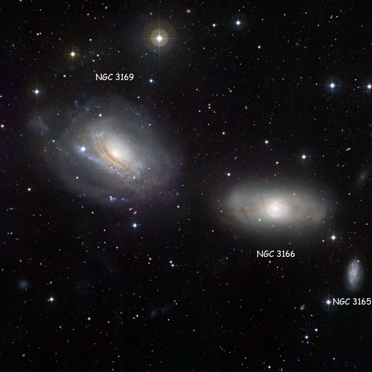 ESO image of interacting galaxies NGC 3166 and NGC 3169, also showing NGC 3165