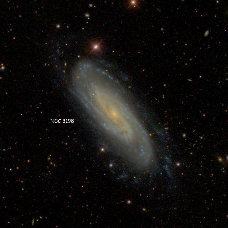 SDSS image of region near spiral galaxy NGC 3198