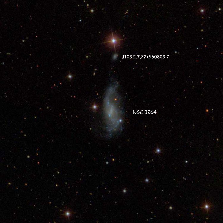 SDSS image of region near spiral galaxy NGC 3264, also showing SDSS J103217.22+560803.7