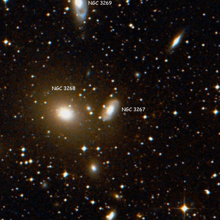 DSS image of lenticular galaxy NGC 3267, also showing NGC 3268 and NGC 3269