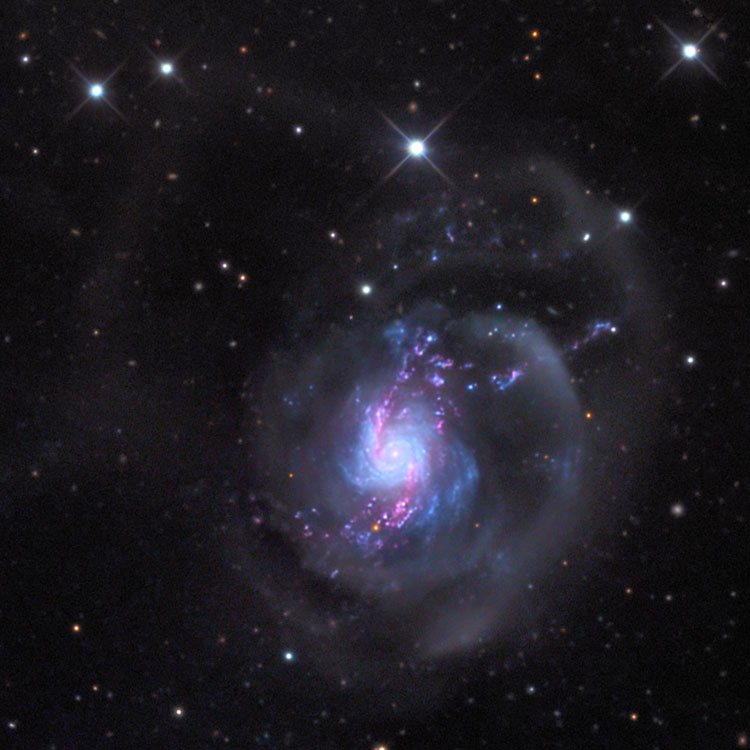 Mount Lemmon SkyCenter image of region near spiral galaxy NGC 3310, showing its extended clouds of stellar debris
