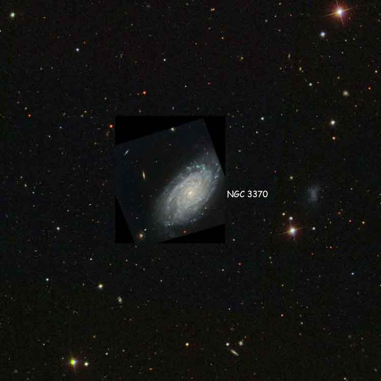 HST image of region near spiral galaxy NGC 3370 overlaid on an SDSS background to fill in missing areas