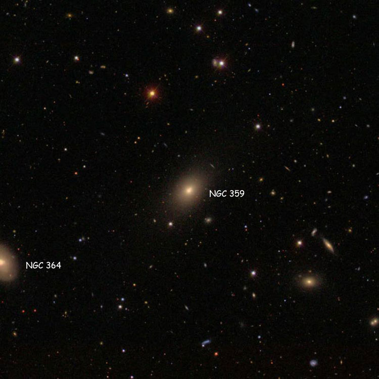 SDSS image of region near lenticular galaxy NGC 359, also showing NGC 364