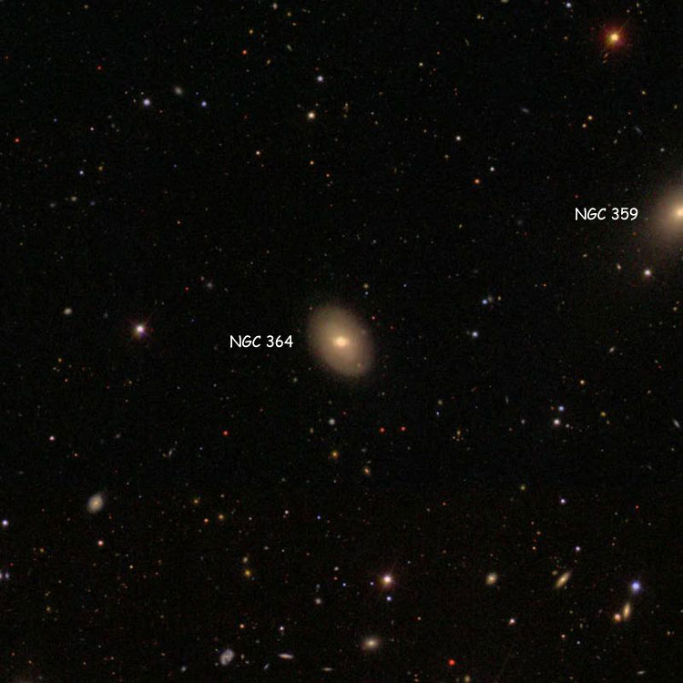 SDSS image of region near lenticular galaxy NGC 364, also showing NGC 359
