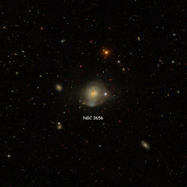 SDSS image of region near peculiar lenticular galaxy NGC 3656, also known as Arp 155