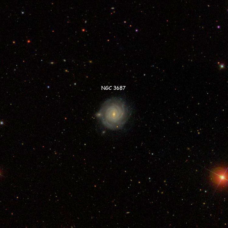SDSS image of region near spiral galaxy NGC 3687