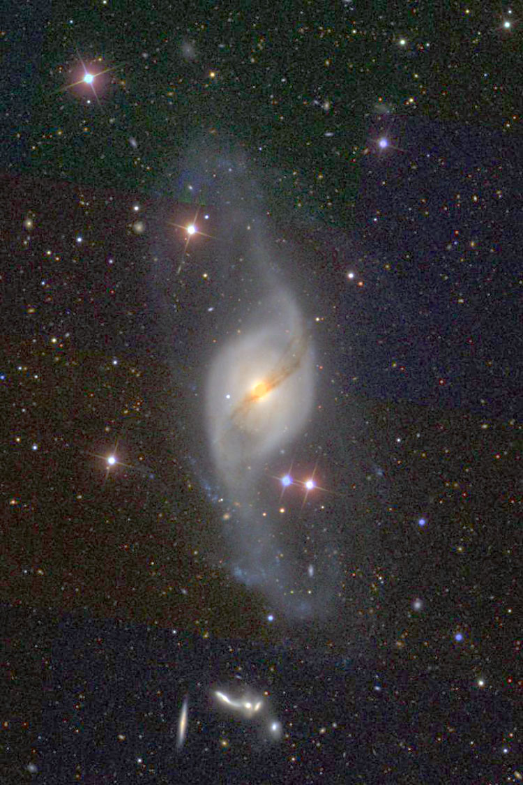SDSS image of NGC 3718, digitally altered to highlight its outer regions