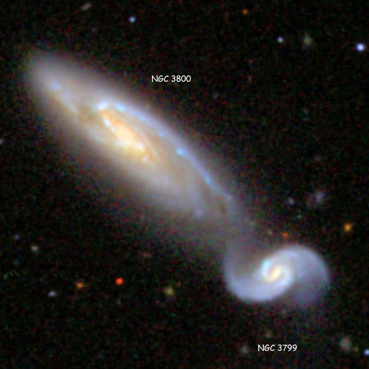 SDSS image of spiral galaxies NGC 3799 and NGC 3800, also known as Arp 83