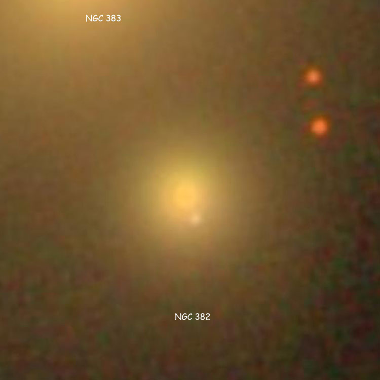 SDSS image of elliptical galaxy NGC 382, also showing NGC 383