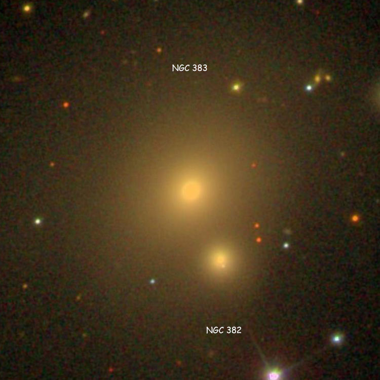 SDSS image of lenticular galaxy NGC 383, also showing NGC 382