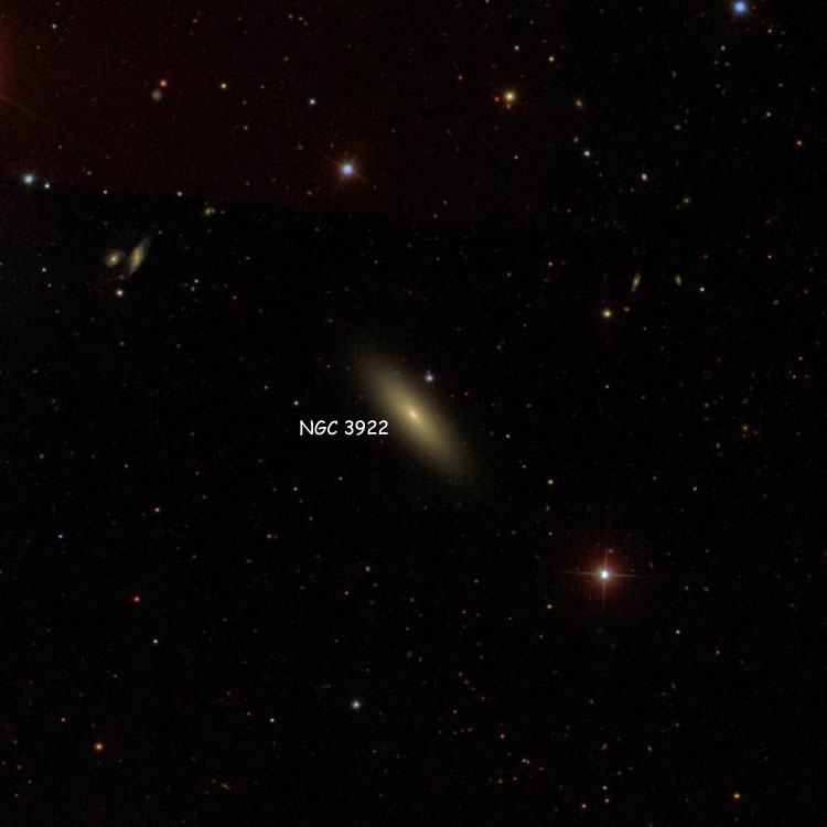 SDSS image of region near lenticular galaxy NGC 3922, which is a duplicate observation of NGC 3924