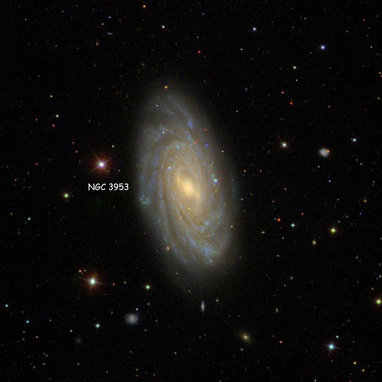 SDSS image of region near spiral galaxy NGC 3953