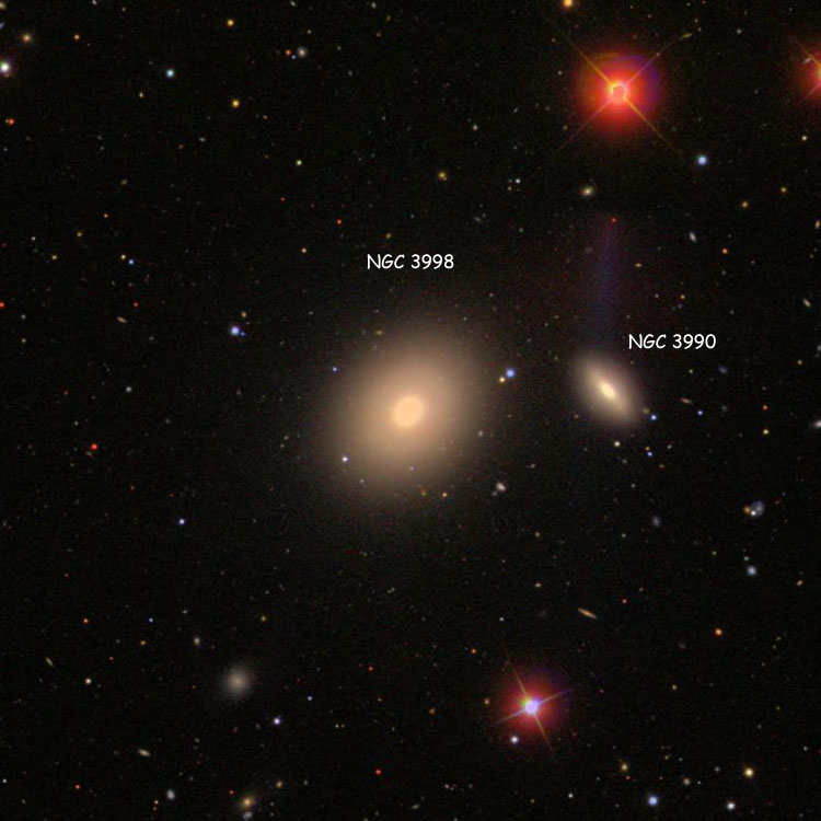 SDSS image of region near lenticular galaxy NGC 3998, also showing NGC 3990