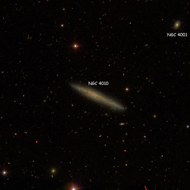 SDSS image of region near spiral galaxy NGC 4010, also showing NGC 4001