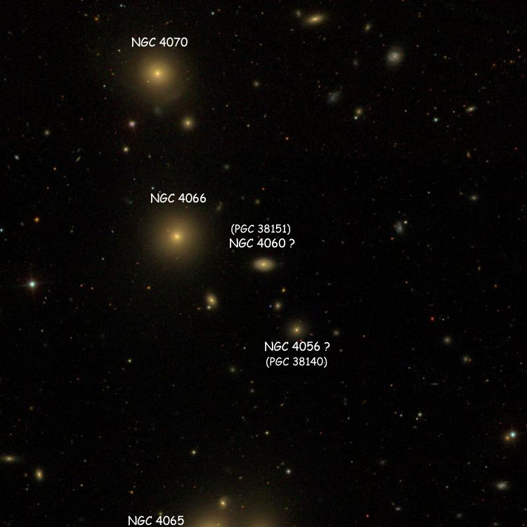 SDSS image of region near lenticular galaxy PGC 38151, which is thought to be NGC 4060, also showing NGC 4056(?), NGC 4065, NGC 4066 and NGC 4070