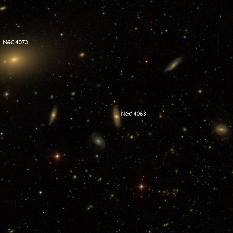 SDSS image of region near lenticular galaxy NGC 4063, also showing NGC 4073